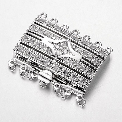 Brass Cubic Zirconia Box Clasps ZIRC-O020-09P-NR-1