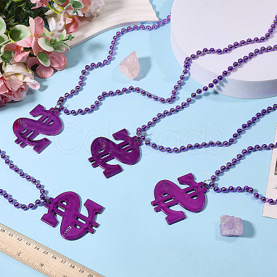 Plastic Dollar Sign Big Pendant Ball Chain Necklaces NJEW-WH0021-81A-1