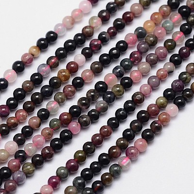 Natural Multicolor Tourmaline Round Bead Strands G-I162-01-3mm-1