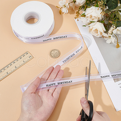 Happy Birthday Polyester Ribbons SRIB-WH0011-341B-1