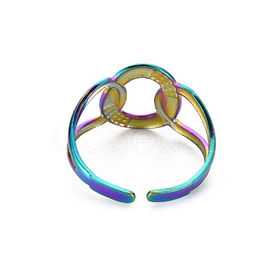 Rainbow Color 304 Stainless Steel Interlocking Ring Cuff Ring RJEW-N038-042M-1