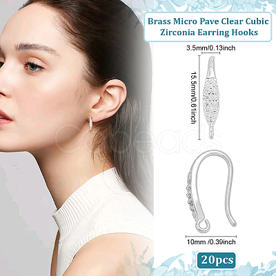20Pcs Brass Micro Pave Clear Cubic Zirconia Earring Hooks KK-ME0002-54-1