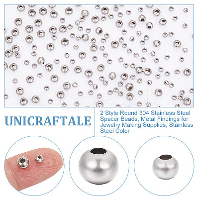 Unicraftale 400Pcs 2 Style Round 304 Stainless Steel Spacer Beads STAS-UN0053-73-1