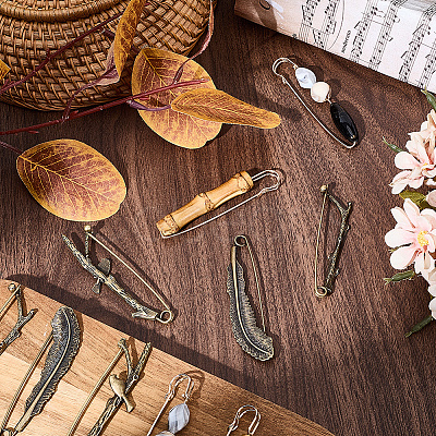 10Pcs 5 Styles Tibetan Style Alloy Brooches JEWB-SC0001-57-1