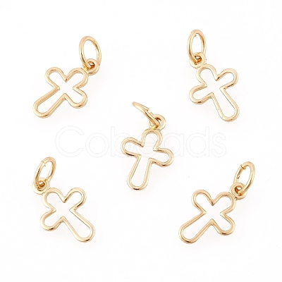 Brass Tiny Cross Charms X-KK-G258-02-NR-1