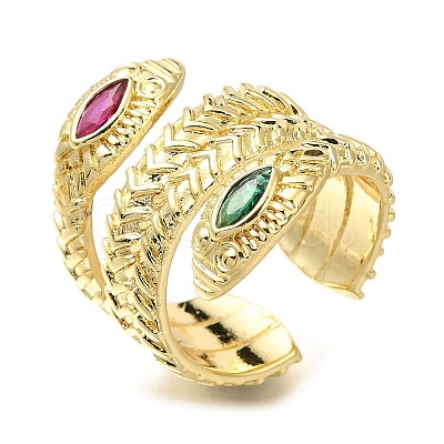 Rack Plating Brass Micro Pave Cubic Zirconia Open Cuff Rings for Women RJEW-M022-01G-01-1