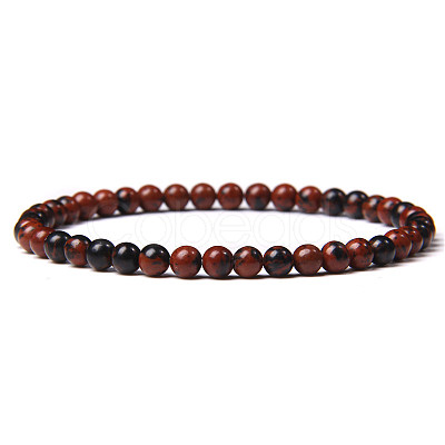 4mm Round Natural Mahogany Obsidian Beads Bracelet for Men X-KG3069-12-1