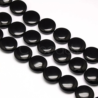 Natural Flat Round Obsidian Beads Strands G-L246-06-1