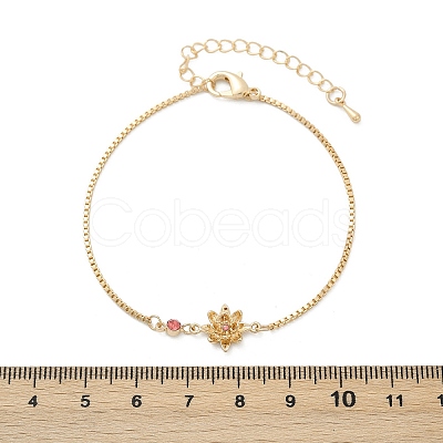 Brass Micro Pave Cubic Zirconia Birthday Flower Link Bracelets BJEW-U031-01G-07-1
