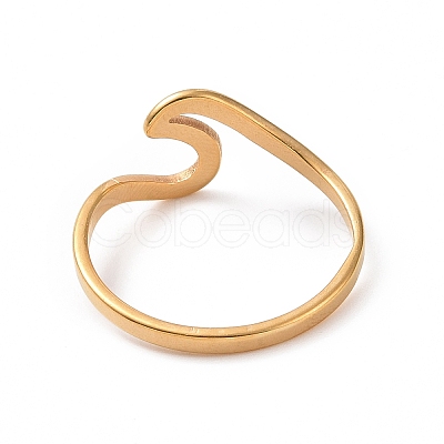 Ion Plating(IP) 201 Stainless Steel Wave Finger Ring for Women RJEW-J051-04G-1