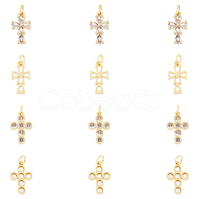 12Pcs 2 Style Rack Plating Brass Micro Pave Clear Cubic Zirconia Pendants ZIRC-HY0001-02-1