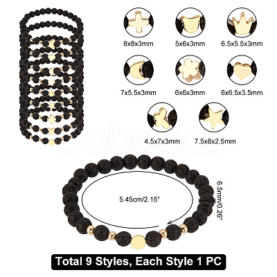 PandaHall Elite 1 Set Bear & Cross & Moon & Crown & Heart & Butterfly Brass Beaded Stretch Bracelets Set BJEW-PH0004-22-1