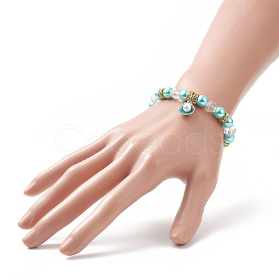Alloy Enamel Shell Charms Stretch Bracelet BJEW-JB09942-1