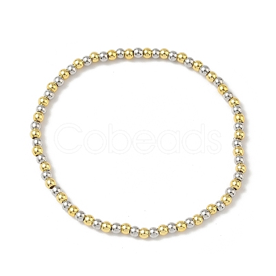 Brass Round Beaded Stretch Bracelets for Men Women BJEW-B148-05A-PG-1