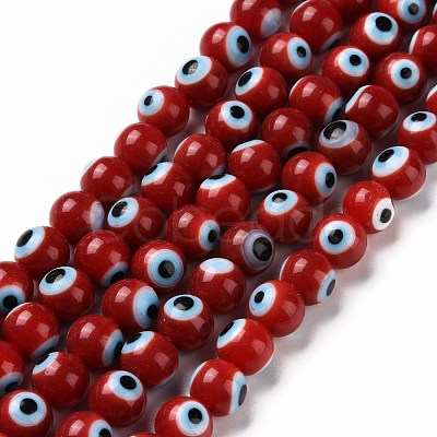 Handmade Evil Eye Lampwork Round Bead Strands LAMP-L055-8mm-20-1