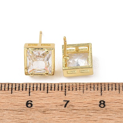 Brass Micro Pave Clear Cubic Zirconia Stud Earrings EJEW-C174-02B-G-1