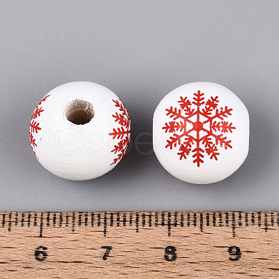 Christmas Spray Painted Schima Wood Beads WOOD-T032-35J-1