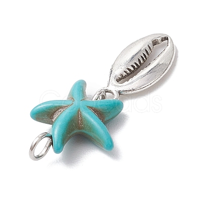 7Pcs 7 Styles Dyed Synthetic Turquoise Starfish & Alloy Sea Animals Pendants PALLOY-JF03752-01-1