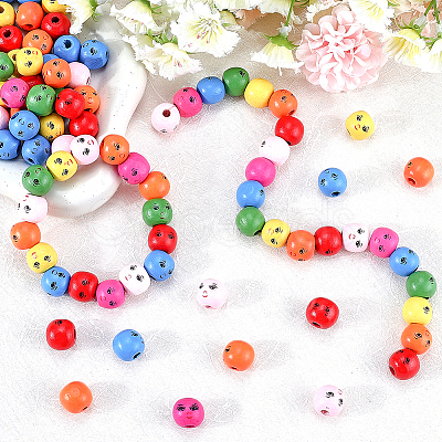 200Pcs Spray Painted Natural Wood Beads WOOD-GF0002-20-1