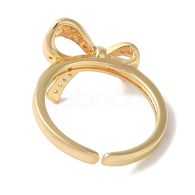 Bowknot Brass Micro Pave Clear Cubic Zirconia Open Cuff Rings for Women RJEW-C098-25G-1