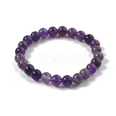 Natural Amethyst Beaded Stretch Bracelets BJEW-Q692-56-8mm-1