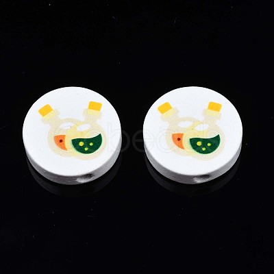 Halloween Printed Natural Wood Beads WOOD-T021-99-1