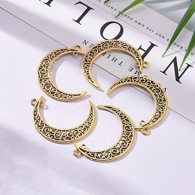 Tibetan Style Alloy Hollow Moon  2-Loop Link Pendants LS-TIBEP-5312-AG-LF-1