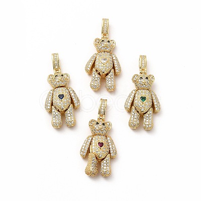 Rack Plating Brass Micro Pave Cubic Zirconia Pendants KK-G456-24G-1