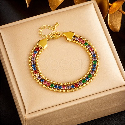 Golden 304 Stainless Steel Triple Layer Multi-strand Bracelets BJEW-C045-01A-G-1
