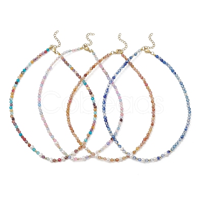 4MM Natural Agate(Dyed & Heated) Faceted Round & Potato Natural Pearl Beaded Necklaces NJEW-JN06031-1