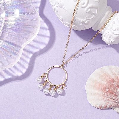 ABS Plastic Imitation Pearl with Brass Pendant Necklaces NJEW-JN04904-1