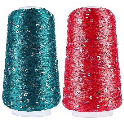 2 Rolls 2 Colors Polyester Sparkle Sequin Yarn OCOR-CY0002-52A-1