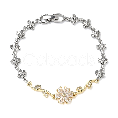 Brass Micro Pave Cubic Zirconia Link Chain Bracelets for Women BJEW-C156-04A-01GP-1