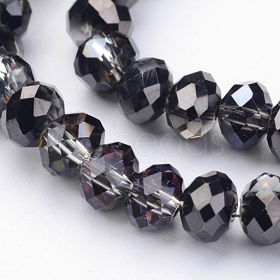 Half Plated Faceted Rondelle Electroplate Glass Beads Strands GLAA-A024D-HP02-1