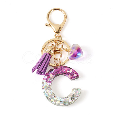 Alloy Resin Heart Keychains KEYC-TADJ0002-01G-C-1