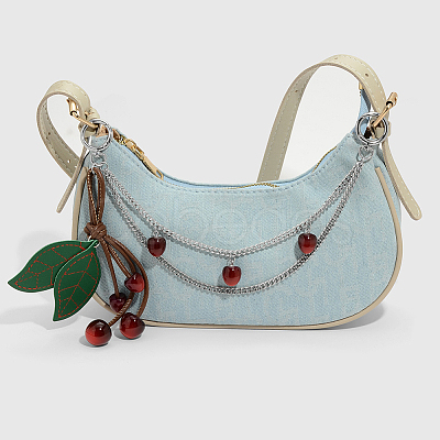 1Pc Zinc Alloy with Resin and PU Leather Dark Red Cherry Purse Decorative Chains AJEW-SC0002-99C-1