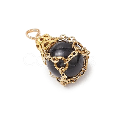 Natural Black Stone Pendants PALLOY-JF03396-03-1