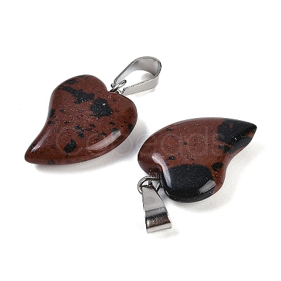 Natural Mahogany Obsidian Heart Pendants G-H073-03P-12-1