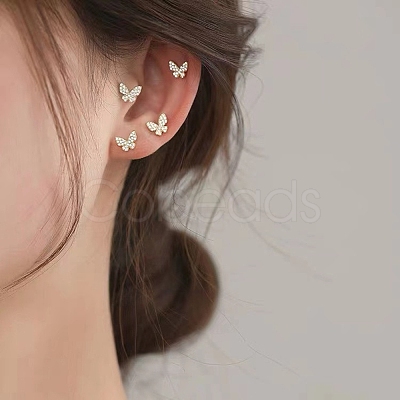 Clear Cubic Zirconia Butterfly Stud Earrings EJEW-G351-01G-1