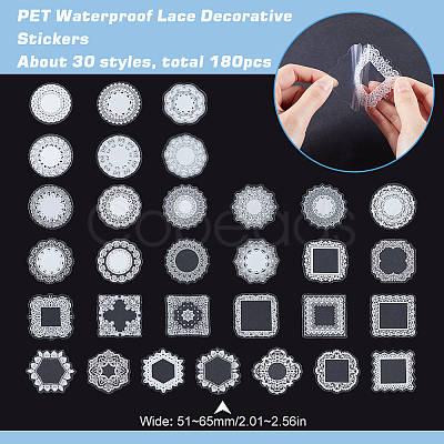 6 Bags 2 Styles PET Waterproof Lace Decorative Stickers STIC-SC0001-02C-1