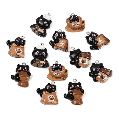 Coffee Theme Opaque Resin Pendants RESI-P052-04P-M-1