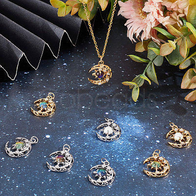8Pcs 8 Colors Brass Micro Pave Clear Cubic Zirconia Glass Pendants KK-BBC0003-79-1