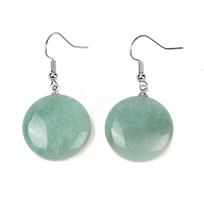 Natural Green Aventurine Flat Round Dangle Earrings EJEW-D188-03P-03-1