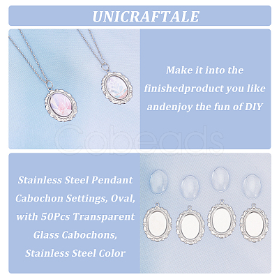 Unicraftale 50Pcs 316 Surgical Stainless Steel Pendant Cabochon Settings STAS-UN0049-60-1