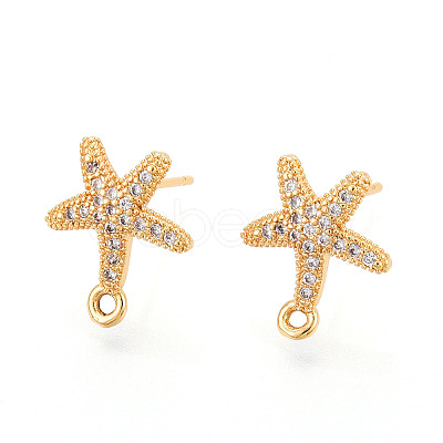 Brass Micro Pave Cubic Zirconia Stud Earring Findings KK-N263-24B-G-1