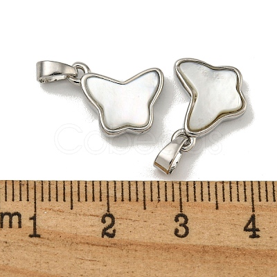 Rack Plating Brass Pave Natural White Shell Butterfly Charms KK-U025-01P-01-1