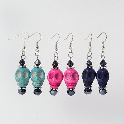 Halloween Synthetic Howlite Skull Dangle Earrings EJEW-JE01576-1