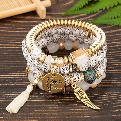 Boho Style Wood Beaded Stretch Bracelet Sets for Women WGE3C3B-47-1