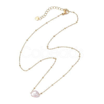 Natural Cultured Freshwater Pearl Potato Pendant 304 Stainless Steel Satellite Chain Necklaces for Women NJEW-JN05770-1