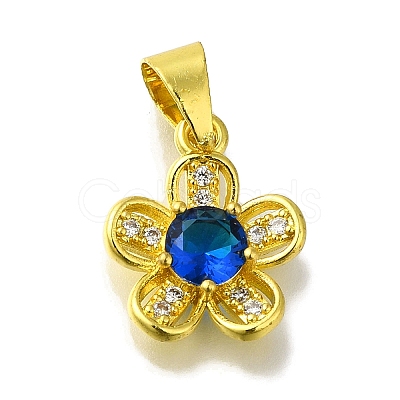 Flower Rack Plating Brass Micro Pave Cubic Zirconia Pendant KK-H485-01G-1